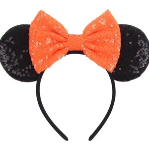 Sequin Mouse Ears Headband with Orange Bow